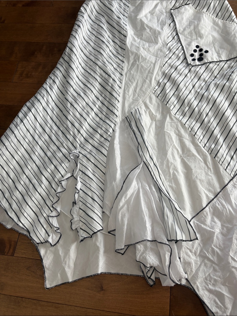 Asymmetrical White & Black Striped Women’s Skirt - Picture 4 of 10
